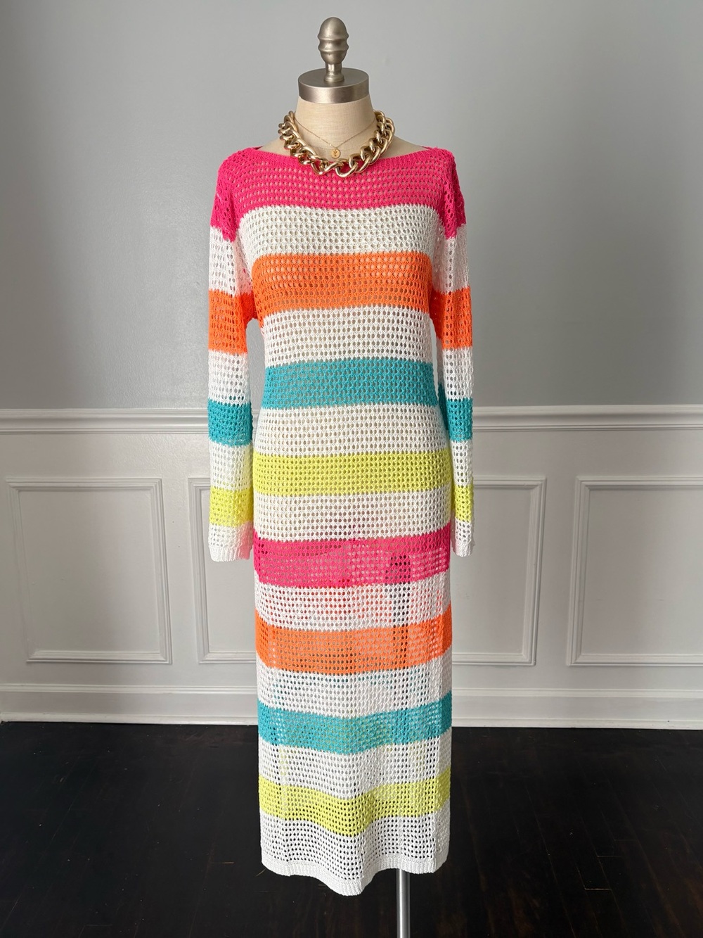 Shiraleah Verena Knit Long Swim Cover-Up Dress Multi Striped